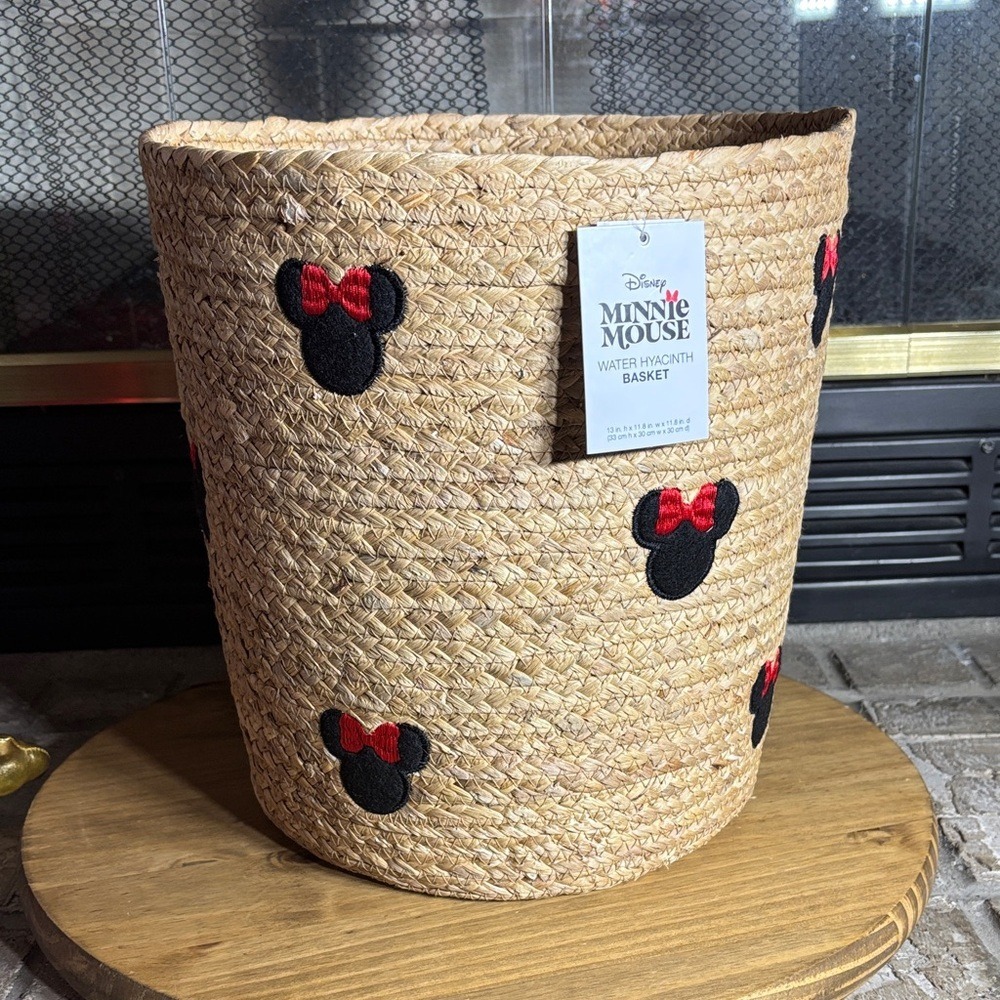 Disney Minnie Mouse Natural Woven Rope Bin Basket Water Hyacinth 13" GIFT NEW - Picture 2 of 9